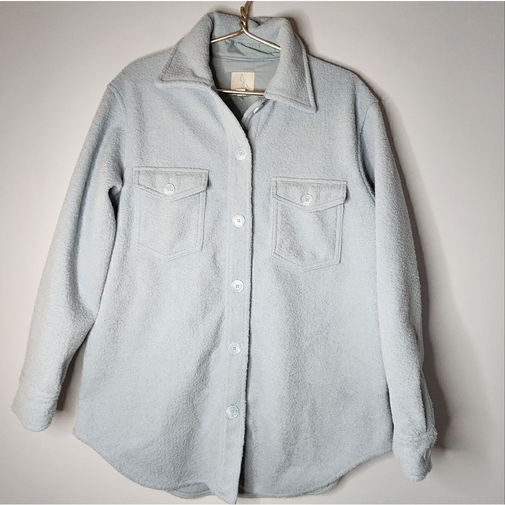 Joie Baby Blue Fleece Fuzzy Button Down Oversized Shacket Jacket Womens Medium